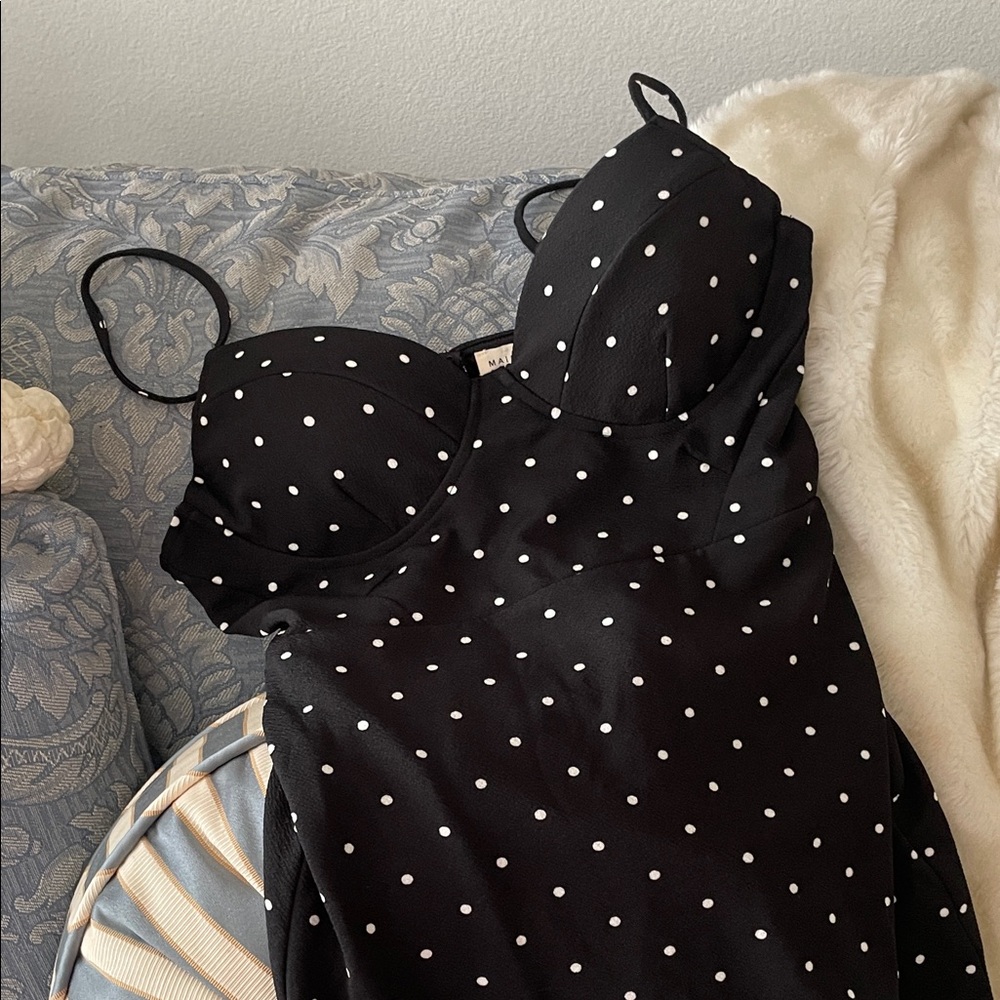 Main Strip Black and White Polka Dot Midi Dress